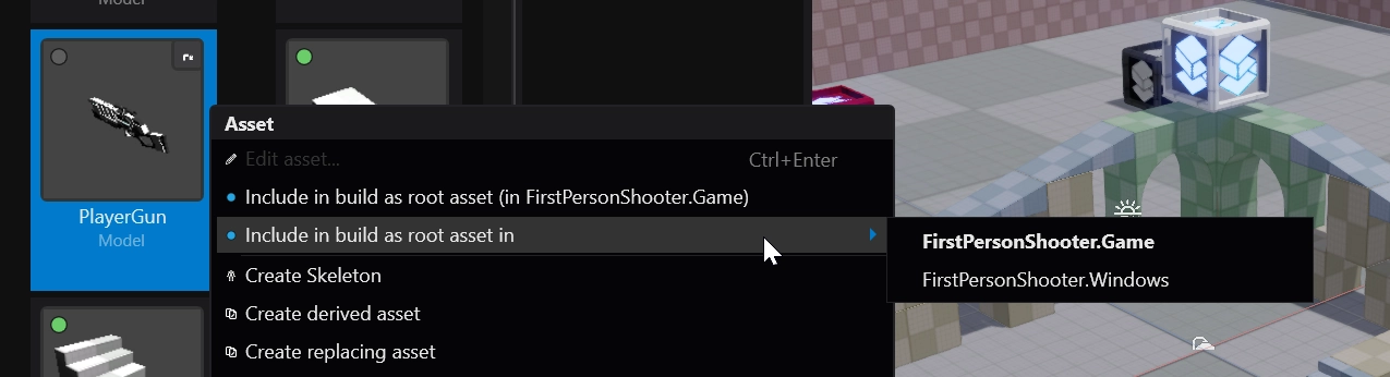 New context menu has multiple options of adding assets as root.