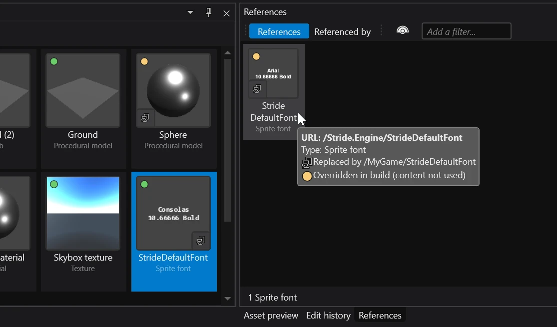 Replacement assets can be used to override the default font used by Stride.